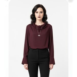 Worthington Maroon Cowl Neck Blouse Business Office Corporate LT